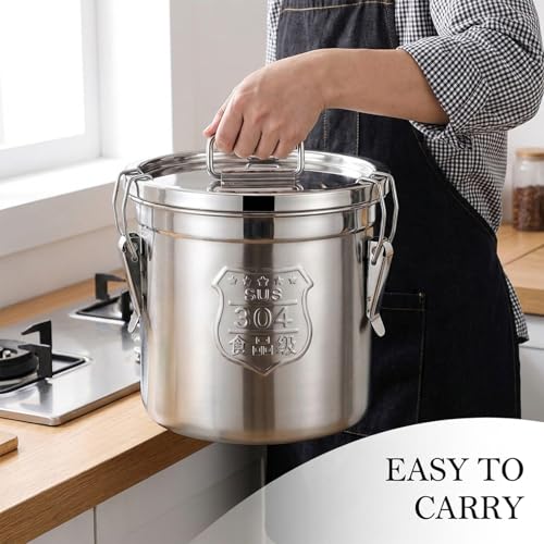 304 Stainless Steel Airtight Storage Bucket with Lid, Food Grade Sealed Canister for Kitchen, Rice, Flour, Grain, Pet Food, Waterproof Camping Storage Container(75L/19.8Gal) - size: 75L/19.8Gal