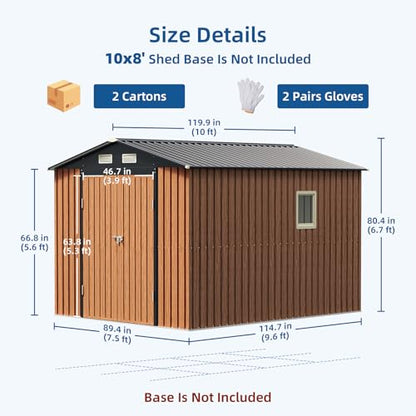 8x10 FT Outdoor Storage Shed, Metal Garden Shed with Updated Frame Structure, Lockable Door and Window, Large Tool Shed for Backyard, Patio, Lawn, Utility & Bike Storage - size: 8x10 FT (No Base)