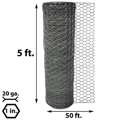 Acorn Chicken Wire 1" X 60" X 50', Perfect for Garden Fencing, Animal Barrier, Plant Supports and DIY Projects, Galvanized Steel - size: 5' Wide X 50' Long, style: 1" Hexagon Pattern