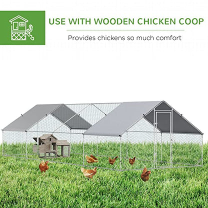 PawHut Large Chicken Coop Metal Chicken Run with Waterproof and Anti-UV Cover, Spire Shaped Walk in Fence Cage Hen House for Outdoor and Yard Farm Use, 1" Tube Diameter, 9.8' x 26.2' x 6.6' - size: 9.8' x 26.2' x 6.6'