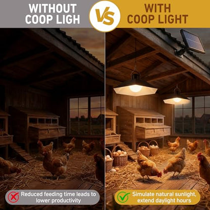 Solar Chicken Coop Light with Timer, 2 Lights Warm White Shed Light with Remote & Dusk to Dawn Sensor, Waterproof Hanging Pendant Lamp for Outdoor Indoor Barn, Gazebo, Poultry, Greenhouse