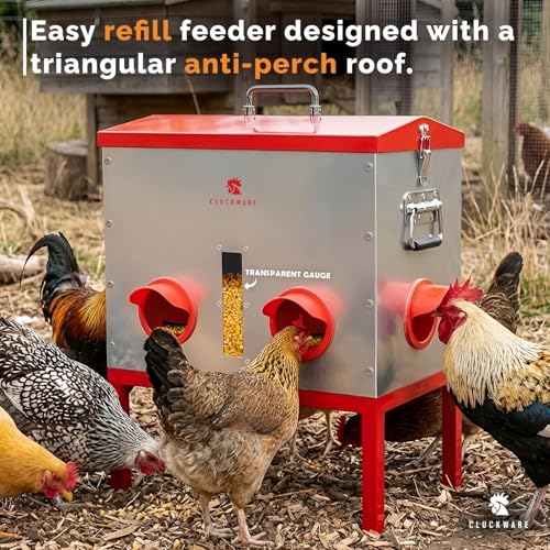 Metal Chicken Feeder and Waterer Set – 10 Gallon SS304 Stainless Steel Poultry Waterer & 40 lb Aluminum Feeder, Rust-Resistant Design, Transparent Window, Cups & Nipples Included, No Leakage
