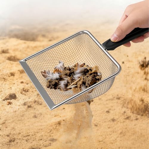 2 Pack Chicken Poop Scooper for Coop, Mesh Sifting Shovel with 3.8mm & 5mm Holes, 5.5" Metal Chicken Coop Rake and Scoop Cleaning Tool, Scooper Shovel for Sifting Sand, Litter, Chicken Supplies (5.5") - size: 5.5" 2 Set