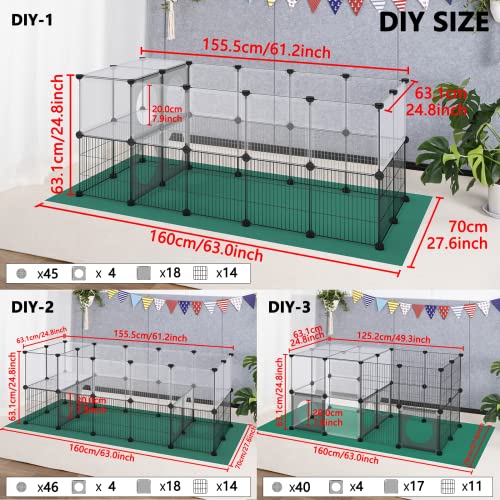 DINMO Small Animal Playpen with Oxford Mat, 24 inches Height, Pet Exercise Fence, Home Protector, Iron Mesh and Plastic Combination, Visualization, DIY, Games Hole Series, 60.2 x 24.8 x 24.8inch - style: Plastic and Metal Mesh Design