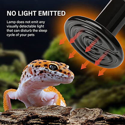 HealSmart Reptile Heat Lamp 100W 4-Pack Ceramic Heat Emitter, No Light Emitting Infrared Heat Bulbs for Amphibian Pet Brooder Coop Incubating Chicken, Lizard Bearded Dragon Turtle Snake Terrarium - size: 100 Watts (Pack of 2), style: D-85mm (3.35") *2 Pcs