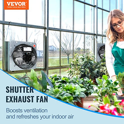 VEVOR 12'' Shutter Exhaust Fan, High-speed 1000 CFM, Aluminum Wall Mount Attic Fan with AC-motor, Ventilation and Cooling for Greenhouses, Garages, Sheds, Shops, FCC - size: 12 Inch