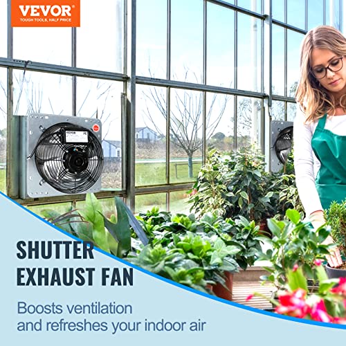 VEVOR 12'' Shutter Exhaust Fan, High-speed 1000 CFM, Aluminum Wall Mount Attic Fan with AC-motor, Ventilation and Cooling for Greenhouses, Garages, Sheds, Shops, FCC - size: 12 Inch