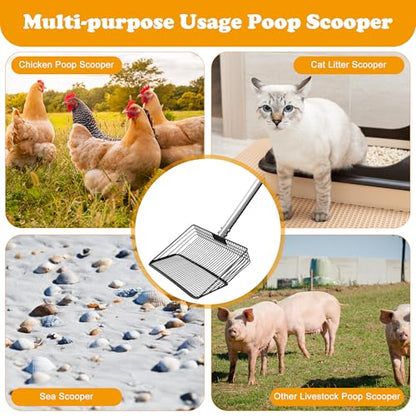 10inch Chicken Poop Scooper, Dual-Specification Pore Chicken Coop Cleaning Tools Come with Gloves Coop Scoop 4 Sections Extended with 22 to 62" Stainless Steel Adjustable Handle