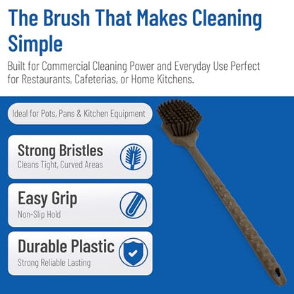 SPARTA 40501EC01 Plastic Large Scrub Brush, Kitchen Brush, Utility Brush With Long Handle For Cleaning, 20 Inches, Brown