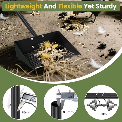 Alloy Steel Chicken Poop Scooper for Sand - 15.7” Extra Large Chicken Coop Scoop - Simplified Cleaning 40-67” Poop Scoop with Adjustable Handle - size: 15.7" Wide