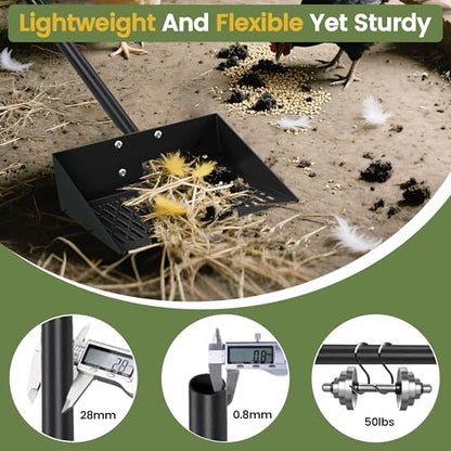 Alloy Steel Chicken Poop Scooper for Sand - 15.7” Extra Large Chicken Coop Scoop - Simplified Cleaning 40-67” Poop Scoop with Adjustable Handle - size: 15.7" Wide