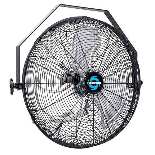 Tornado 18" High Velocity Industrial Wall Fan with TEAO Enclosed Motor – 4000 CFM, 3 Speed Settings, 6.5 FT Cord – Ideal for Industrial, Commercial, and Residential Use – UL Safety Listed - size: 18 inch