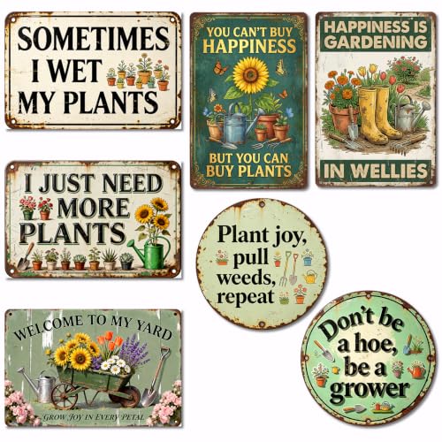 7PCS Funny Metal Garden Decor, Vintage Garden Tin Sign For Outside Garden Signs, Unique Gardening Gifts for Women, Greenhouse Decor & Yard Decorations Outdoor Patio Signs for Plant Lovers - color: garden signs