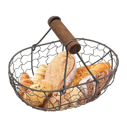 DUDOK Egg Basket, Iron+Wood Wire Egg Basket, Farmhouse Design, Black, Rectangular, Sturdy, Holds 12 Eggs, Comfortable Handle, Decorative, Kitchen, Dining Room, Living Room