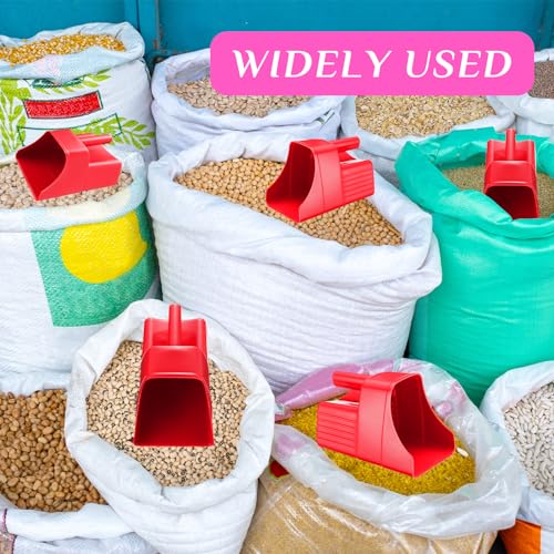 Baderke 6 Pcs Plastic Feed Scoop Enclosed Feed Scoop with Measure Marks Heavy Duty Durable Stackable for Horse Goat Ranchers Livestock Homesteaders Feeding Supplies (Red) - color: Red