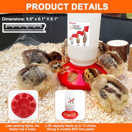 2-in-1 Chick Starter Set: 0.3 Gal Feeder & 0.4 Gal Waterer with Adjustable Legs for Baby Chicks, Hanging Hooks, Anti-Drown Design - BPA-Free Plastic (Red) - color: Red