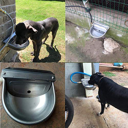 Automatic Cattle Waterer Stainless Steel Dog Water Bowl Outdoor & Indoor | Adjustable water level, Hanging With Garden Hose quick connect Mounting Screw, for sheep, ducks, pigs, horses, cows, chicken