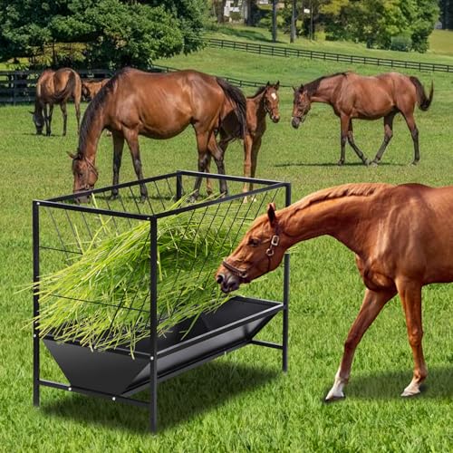 Pasture Hay Feeder 45 Gallon for Farms | Hay Grain Livestock Feeder with 24 Gallon Feed Pan, Livestock Feeding Trough, Feeding Goats, Calves, Cow, Horse