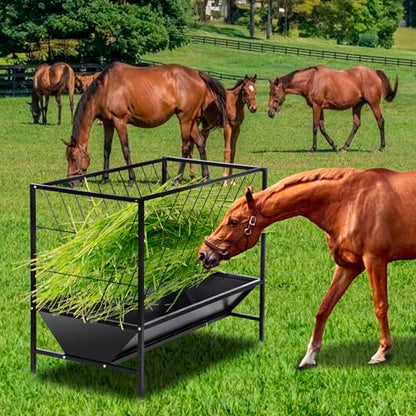Pasture Hay Feeder 45 Gallon for Farms | Hay Grain Livestock Feeder with 24 Gallon Feed Pan, Livestock Feeding Trough, Feeding Goats, Calves, Cow, Horse