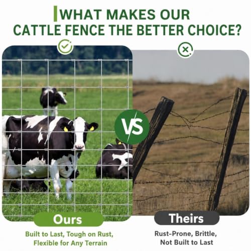 Farm Fence 5ft x 164ft, 12 Gauge Heavy Zinc Coating Cattle Panel Fence Galvanized Woven Wire Field Fencing Livestock Fence, Durable Chain Link Hog Wire Fencing for Yard Garden Sheep Goat Deer Horse - size: 5ft x 164ft