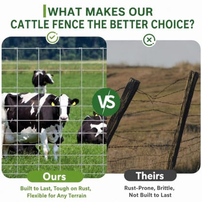 Farm Fence 5ft x 164ft, 12 Gauge Heavy Zinc Coating Cattle Panel Fence Galvanized Woven Wire Field Fencing Livestock Fence, Durable Chain Link Hog Wire Fencing for Yard Garden Sheep Goat Deer Horse - size: 5ft x 164ft