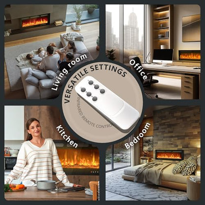 EUHOMY 36 Inch Electric Fireplace Wall Recessed and Wall Mounted with Adjustable Flame Color, Fireplace Heater with Remote Control, Linear Fireplace with Timer, Touch Screen, Log & Crystal, 750/1500W - size: 36 Inch