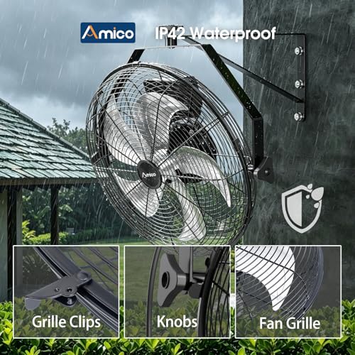 Amico 18 Inch Wall Mount Fan with Remote, 9-Speed Industrial Metal Fan, High Velocity Wall Fan with Brushless DC Motor, 4000 CFM Commercial Fans for Garage, Greenhouse, Warehouse, shop, Patio, Outdoor - size: 18 inch