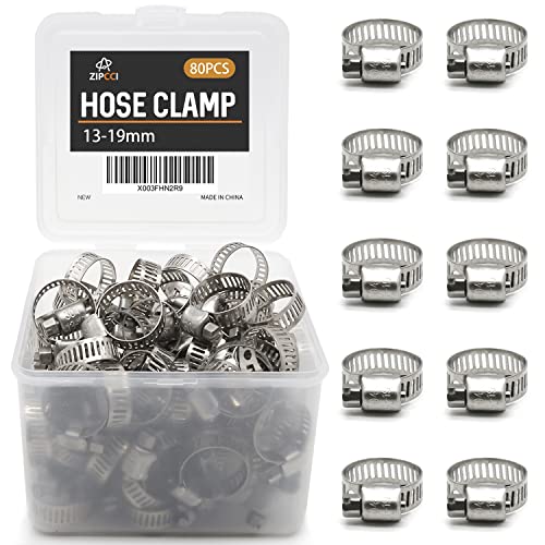 ZIPCCI Hose Clamp, 80 Pack Stainless Steel Hose Clamps Worm Gear Fuel Line Pipe Clamps, 13-19mm (1/2-3/4 inch) - size: 13-19mm (5/8inch)