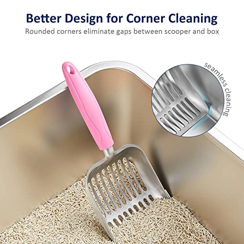 WePet Cat Litter Scoop, Aluminum Alloy Sifter, Kitty Metal Scooper, Deep Shovel, Long Handle, Poop Sifting, Kitten Pooper Lifter, Durable, Heavy Duty, for Litter Box - color: FLAT Aluminum \ #10 Pink Handle, size: Small