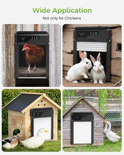 WiFi Automatic Chicken Coop Door, 13" x 9" with App & Remote Control, 1080P HD Camera, 5000mAh Battery, Timer, Anti-Pinch Protection & Security Alarm, Solar Powered or USB Charging