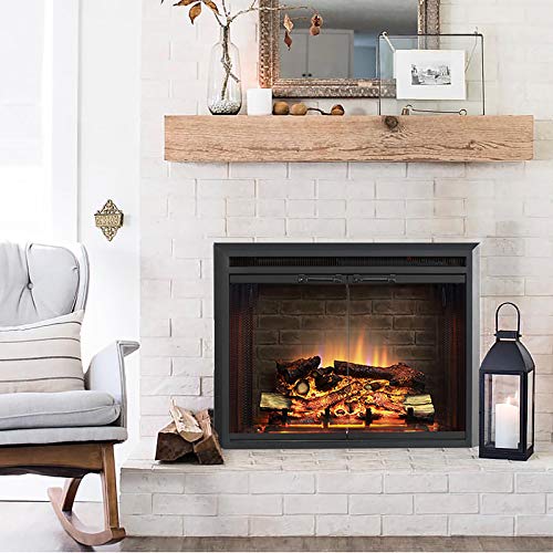 PuraFlame Klaus Electric Fireplace Insert with Fire Crackling Sound, Glass Door and Mesh Screen, 750/1500W, Black, 29 15/16 Inches Wide, 23 3/16 Inches High - size: 30" without Trim
