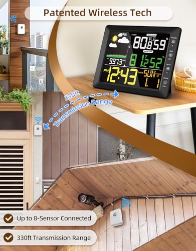 DOOMAY Indoor Outdoor Wireless Weather Station | Digital Thermometer Hygrometer Monitor with Barometric Pressure, Weather Forecast, Alarm Clock & Temp/Humidity Calibration