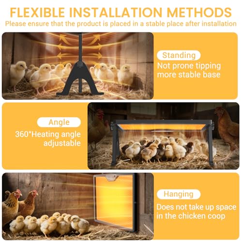 Chicken Coop Heater Brooder Plate, 180W Dual-Heating Chicken Heater Built-in Thermostat | Cycle Mode | Light, Remote Control Chick Heater for Coop, Adjustable Chicken Warmer for Poultry, UL-Compliant - color: Black