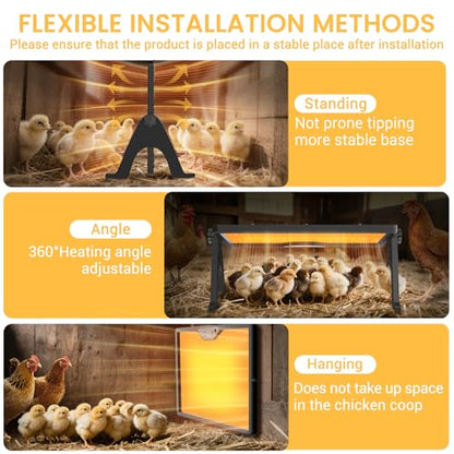 Chicken Coop Heater Brooder Plate, 180W Dual-Heating Chicken Heater Built-in Thermostat | Cycle Mode | Light, Remote Control Chick Heater for Coop, Adjustable Chicken Warmer for Poultry, UL-Compliant - color: Black