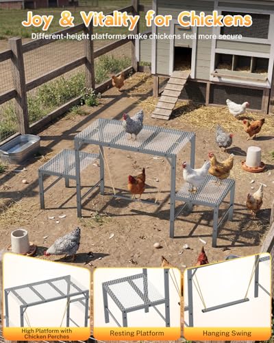 Magicfly Chicken Perch Swing in Coop, Metal Chicken Roosting Bar for Pet Chickens' Health and Happiness, Large Capacity for 10-12 Chickens, Chicken Toys Accessories for Backyard Farms, Grey