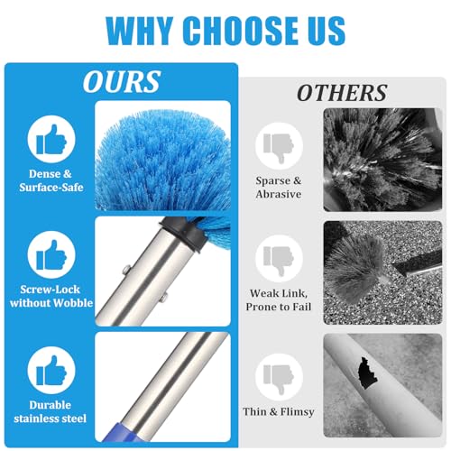 Cobweb Duster with Extension Pole - 8 FT Lightweight Stainless Steel Extendable Duster Ceiling Fan Duster for High Ceilings, Medium Stiff PET Bristle Spider Web Brush for Indoor/Outdoor Cleaning - size: 8FT