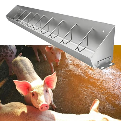 Piglet Feed Trough with 5 8 10 Holes, Hanging Stainless Steel Feed Trough, Large Capacity Livestock Feeder for Cattle Sheds/Pasture(L200cm/78.7"(10 Slots)) - size: L200cm/78.7"(10 Slots)
