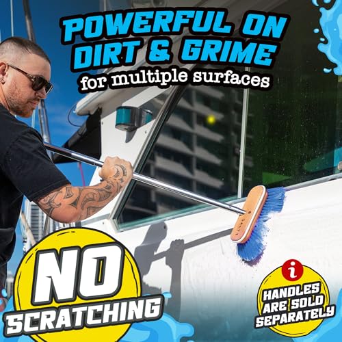 Salty Captain Medium Bristle Boat Deck Brush – Versatile Cleaning for Non-Skid, Fiberglass & Painted Surfaces – Durable Marine-Grade Design - style: Brush Medium (Pole not included)