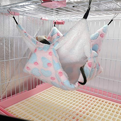 LEFTSTARER Guinea Pig Ferret Rat Hammock Toy Set - Small Animal Cage Accessories Hideout Tunnel & Bunkbed for Rat Ferret Guinea Pig Hamster Sugar Glider Chinchilla (Heart-Pink) - color: Hammock set Heart-Pink