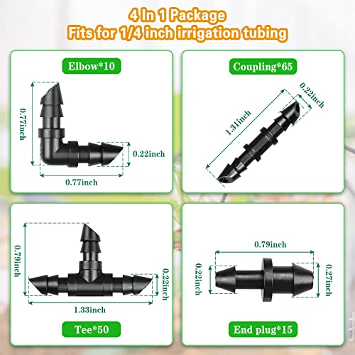 Gardrip 1/4 Inch Drip Irrigation Fittings Kit：140 Pieces Drip Irrigation Parts with Sharp End for 1/4" Irrigation Tubing Barbed Connectors for Home Garden 65 Couplings 50 Tees 10 Elbows 15 Goof Plugs - color: Sharp Barbed Fittings-140P