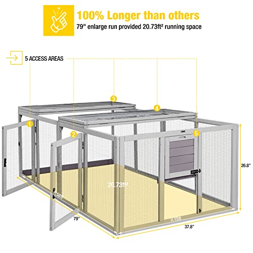 Aivituvin Chicken Coop Run Extension Rabbit Enclosure Outdoor Duck Playpen 20.73 ft² - color: Light grey, size: 79"L x 37.8"W x 20.73"H