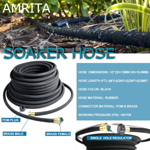 AMRITA Soaker Hose KIT,1/2inch 25ft 2Pack Rubber Garden Hose 70% Water Saving,Black Heavy Duty Soaker Hose For Garden Lawn,Garden Raised Beds.(1/2-25FTX2) - color: 1/2"×(25FT)×(2PCS)