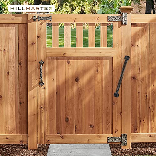 HILLMASTER 12" Gate Spring Self Closing Outdoor Door Spring Automatic Gate Closure Hardware with Adjustable Tool for Wooden Vinyl Fence, Black Finish
