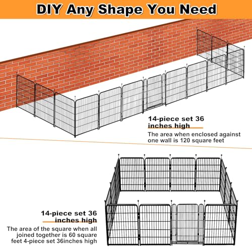 Getlay Garden Fence with Gate 36 in(H)×27 in(L) 14 Panels Total 31 Ft(L), Garden Fences and Borders for Dogs, Animal Barrier Fence, Black Metal Decorative Garden Fencing - size: 36''(H)-14panels-31ft(L)