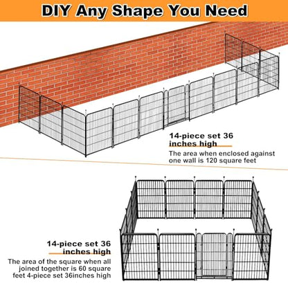 Getlay Garden Fence with Gate 36 in(H)×27 in(L) 14 Panels Total 31 Ft(L), Garden Fences and Borders for Dogs, Animal Barrier Fence, Black Metal Decorative Garden Fencing - size: 36''(H)-14panels-31ft(L)