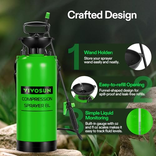VIVOSUN Pump Sprayer 2 Gallon, Pressurized Lawn & Garden Water Spray Bottle with Adjustable Shoulder Strap, Pressure Relief Valve, for Spraying Plants, Garden Watering and Cleaning - color: Green, size: 2.1 Gallons