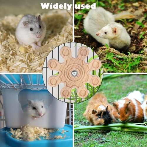 KABASI Rotating Natural Wood Chinchilla Chew Toys, Interactive Enrichment Rat Enrichment Toys for Teeth Grinding, Hanging Exercise Chinchilla Cage Accessories Snowflake Wheel for Hamster Guinea Pig - color: Style C