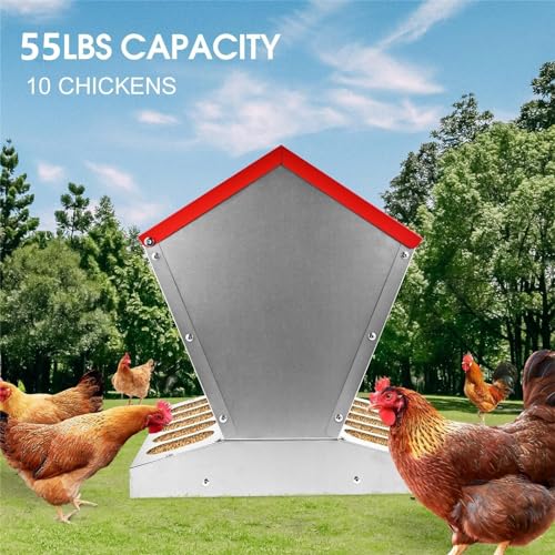 shengyi 11.5-55lbs Galvanized Chicken Feeder - Rat Proof Poultry Feeder with Lid Weatherproof Outdoor Coop Food Dispenser (55lbs 15.7x15.7