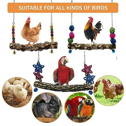 Chicken Bird Swing,Chicken Perch,Natural Wooden Swing Toys,Wood Stand for Chick,Safe and Relief of Stress,Chicken Coop Accessories,Coop Swing for Chicken Bird,Parrot,Hens (3PCS) - color: 3pcs