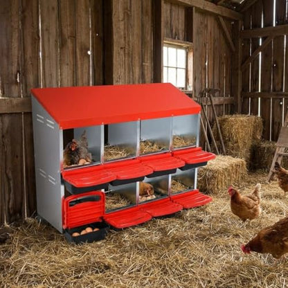 GarveeHome 2-Tier Chicken Nesting Box, 8 Compartment Metal Chicken Laying Boxes with Waterproof Roof ＆ Removable Trays for Hens, Poultry，Easy Egg Collection - color: Red, size: 8 holes
